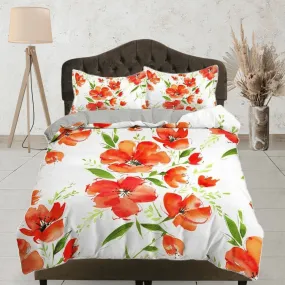 Red painted floral duvet cover colorful bedding, teen girl bedroom, baby girl crib bedding boho maximalist bedspread aesthetic bedding