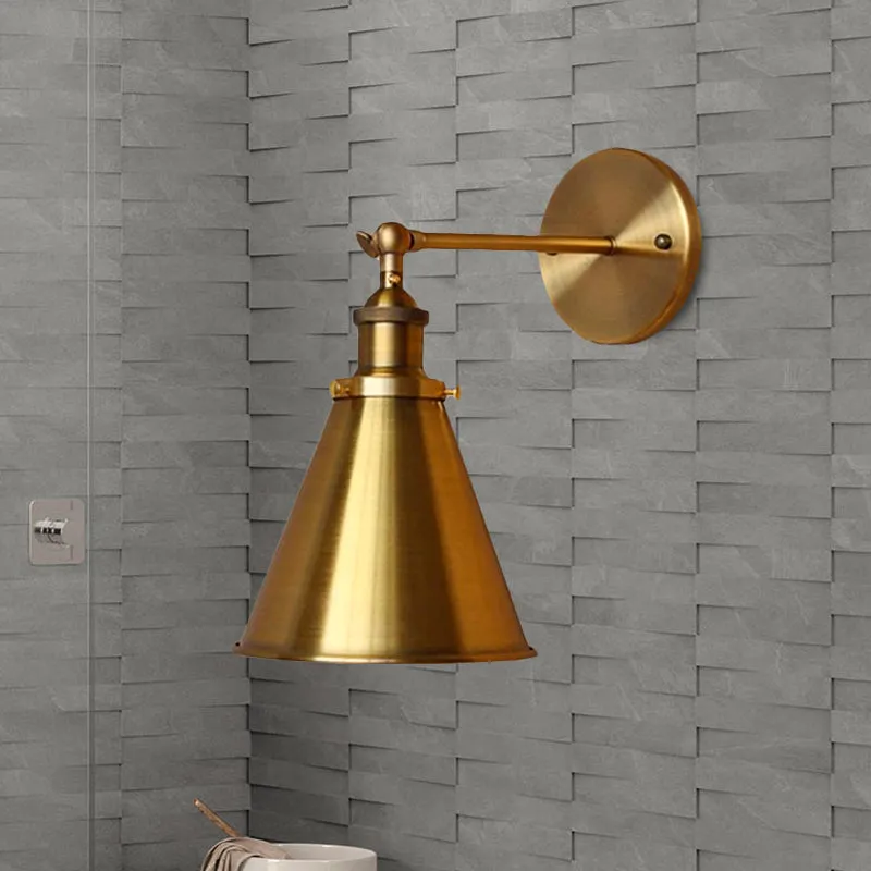 Retro Brass Metal Wall Light with Plug-In Cord - Tapered Bulb Wall Fixture for Living Room