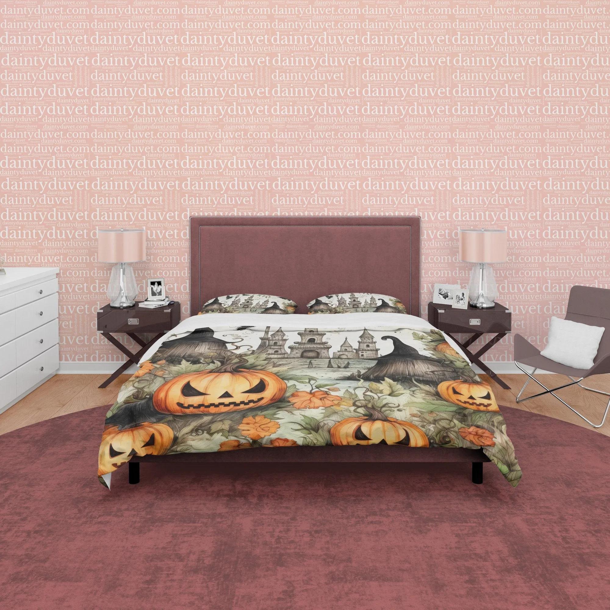 Retro Farmhouse Bedding Pumpkin Duvet Cover Set, Halloween Quilt Cover, Autumn Bedspread, Aesthetic Comforter Bed Cover Zipper Closure