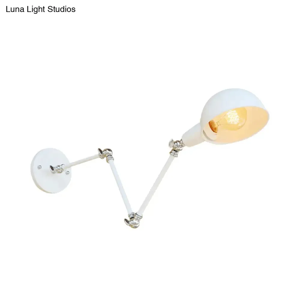 Retro Swing Arm Wall Lamp - Metallic Mini Sconce Light in White for Study Room