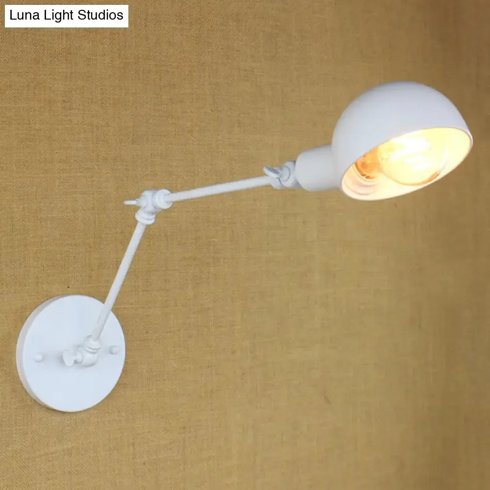 Retro Swing Arm Wall Lamp - Metallic Mini Sconce Light in White for Study Room