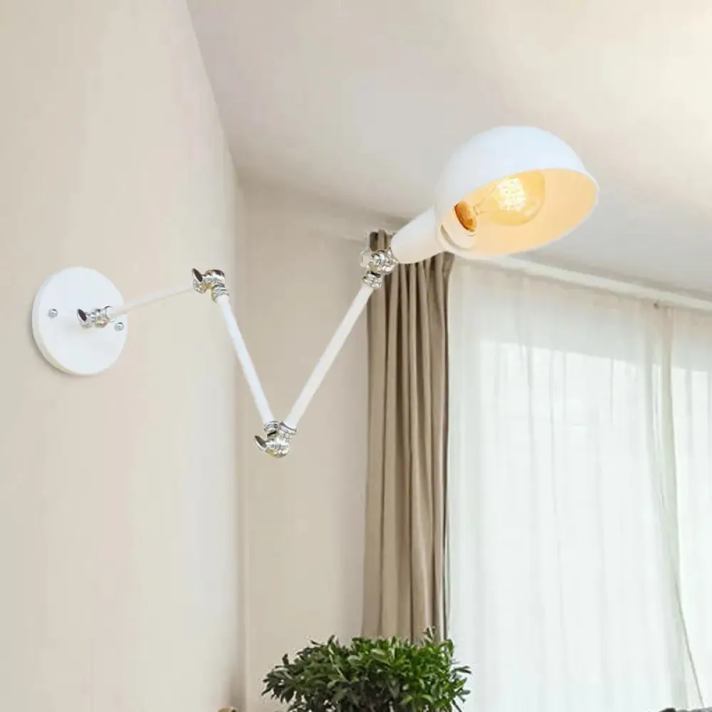 Retro Swing Arm Wall Lamp - Metallic Mini Sconce Light in White for Study Room