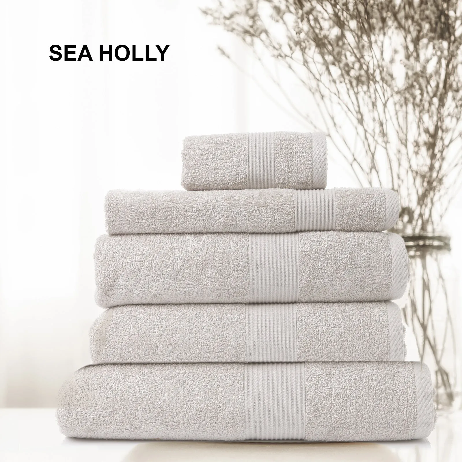 Royal Comfort 5 Piece Cotton Bamboo Towel Set 450GSM Luxurious Absorbent Plush  Sea Holly