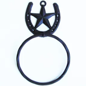 Rustic Horseshoe and Texas Star Towel Ring Bath Hanger