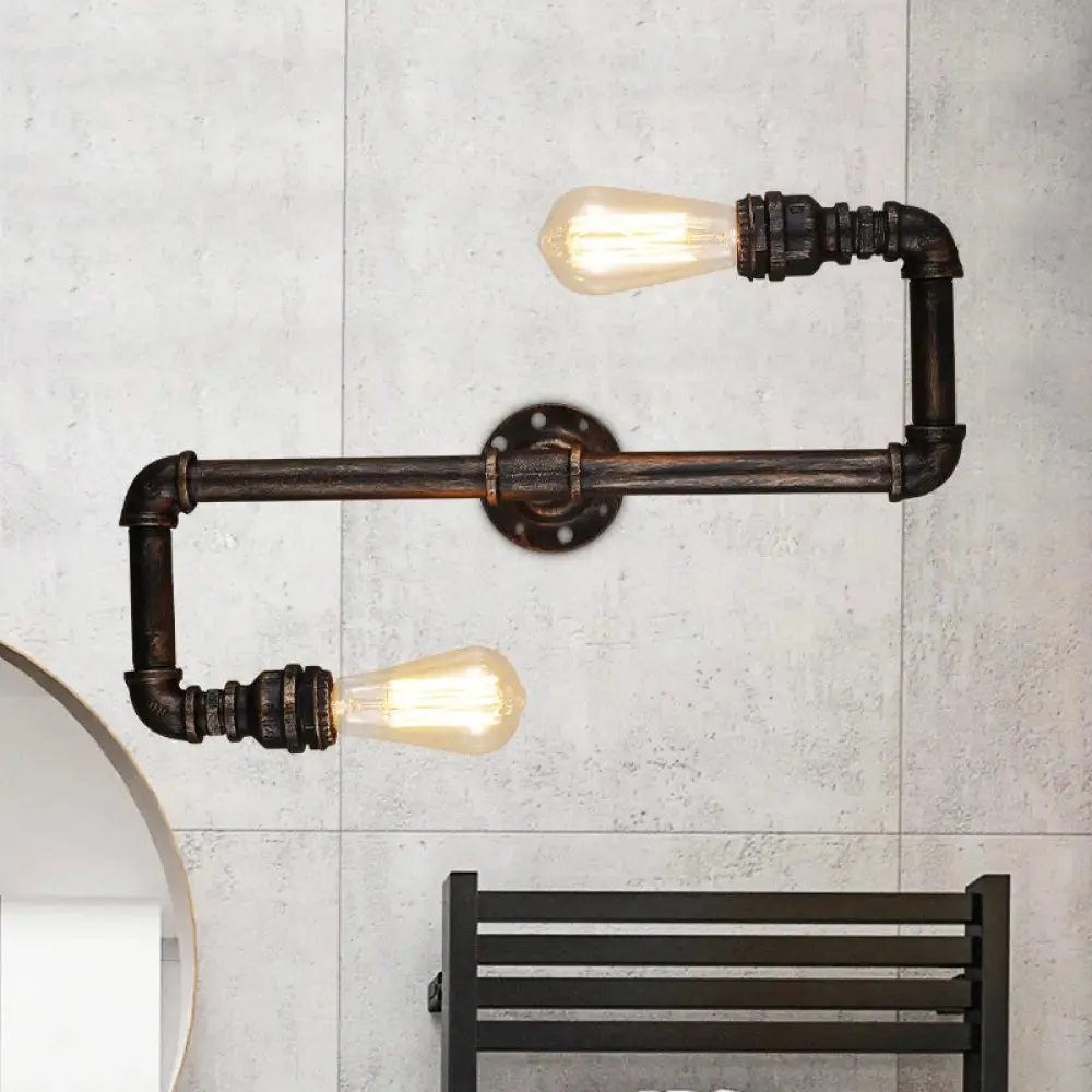 Rustic Metal Wall Sconce Lighting with Tubing and Antique Bronze Finish - 2/3 Heads for Living Room