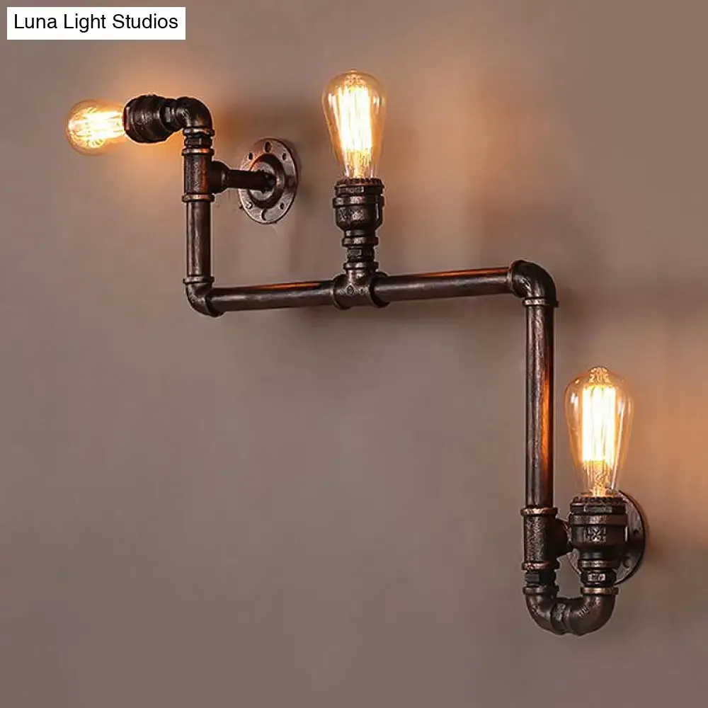 Rustic Metal Wall Sconce Lighting with Tubing and Antique Bronze Finish - 2/3 Heads for Living Room