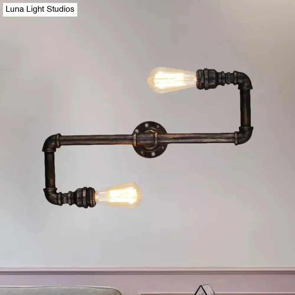 Rustic Metal Wall Sconce Lighting with Tubing and Antique Bronze Finish - 2/3 Heads for Living Room