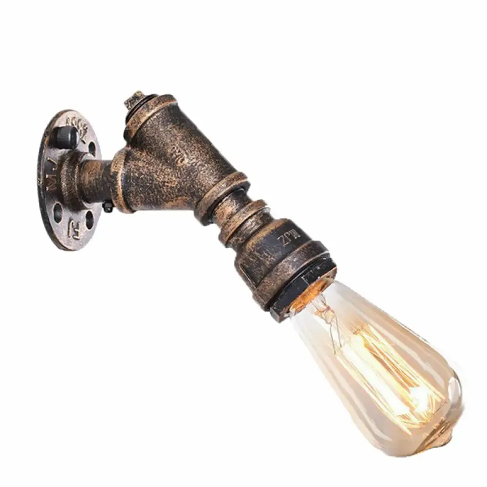 Rustic Piping Wall Sconce - 1-Light Metal Fixture with Exposed Bulb Design