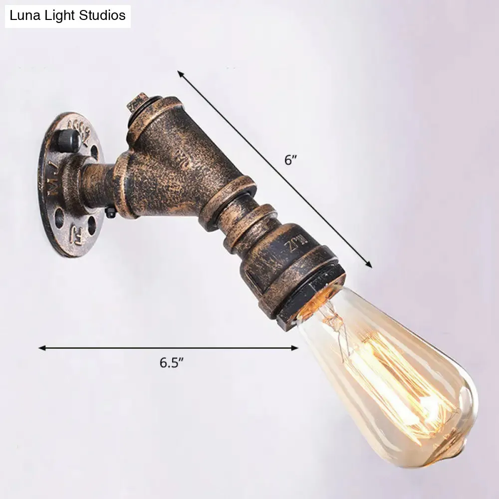 Rustic Piping Wall Sconce - 1-Light Metal Fixture with Exposed Bulb Design