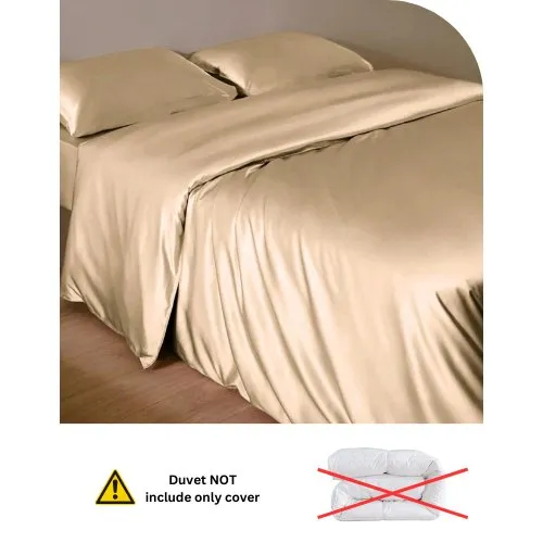 Silky Satin, King Size  6-Piece Bedding Set, Plain Beige Color.