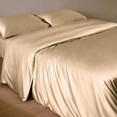 Silky Satin, King Size  6-Piece Bedding Set, Plain Beige Color.