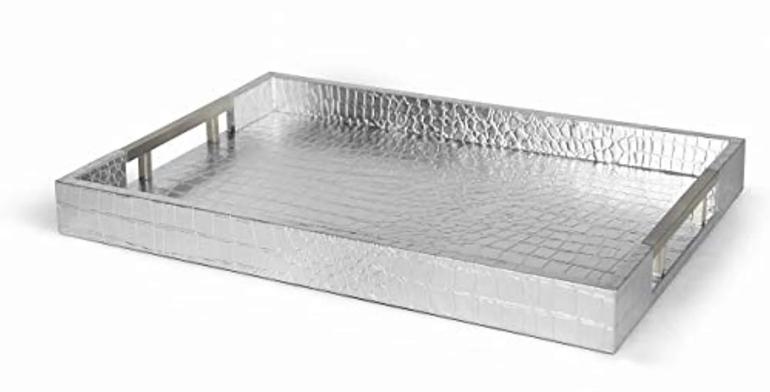 Silver Rectangle Glossy Alligator Croc Decorative  Serving Tray