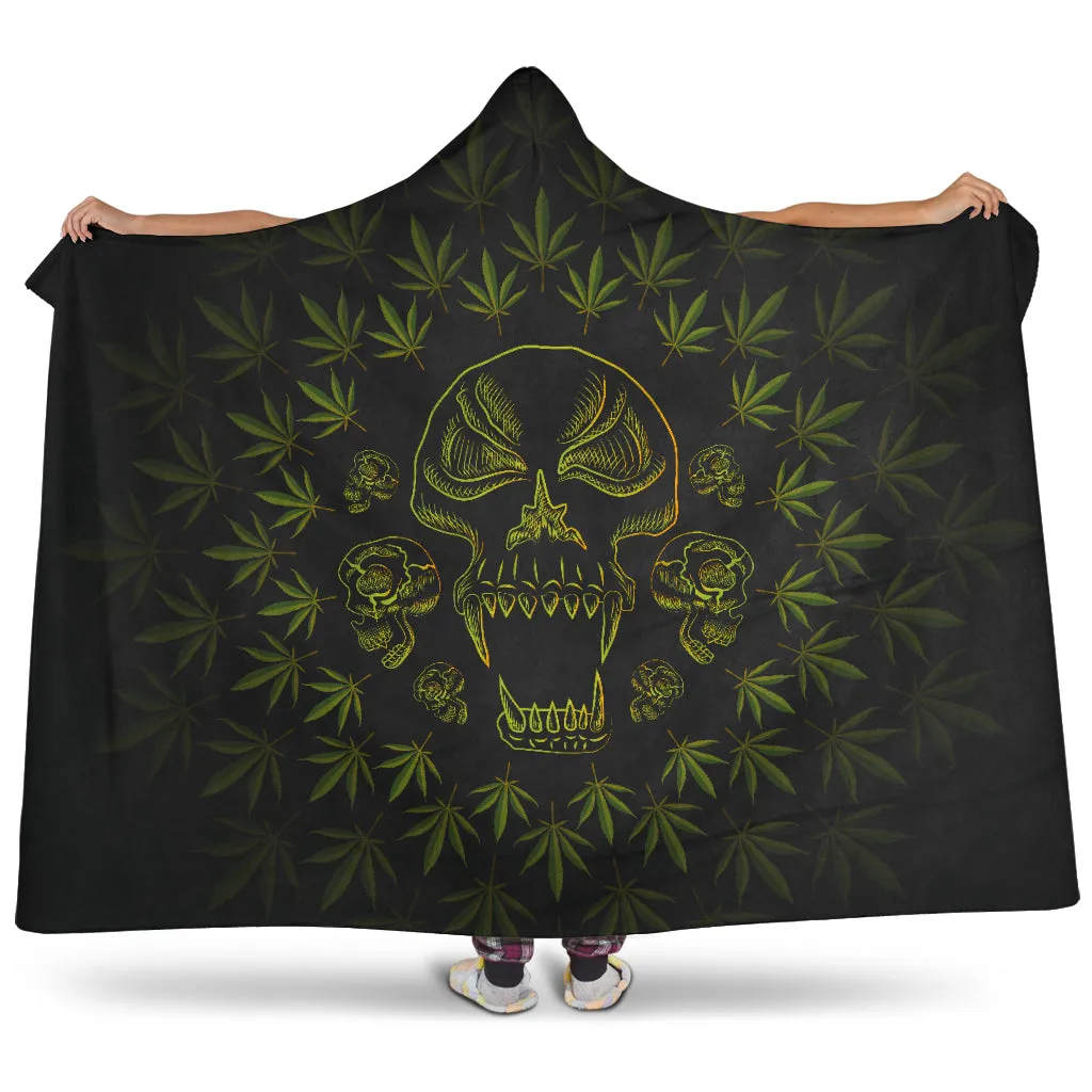 Skulls Weed Leaves Hooded Blanket