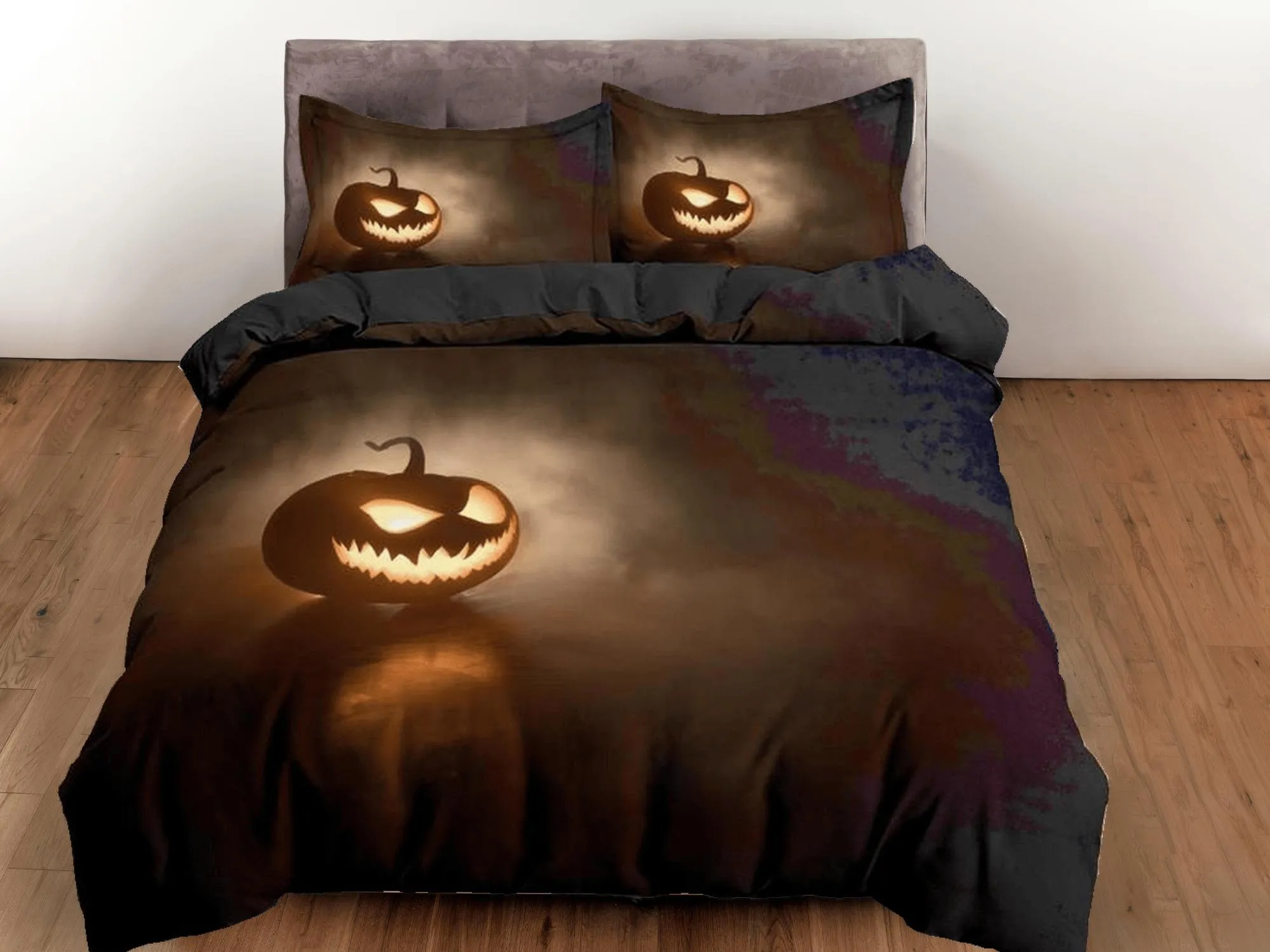 Spooky pumpkin simple halloween bedding & pillowcase, gothic duvet cover, dorm bedding, goth decor toddler bedding, halloween gift