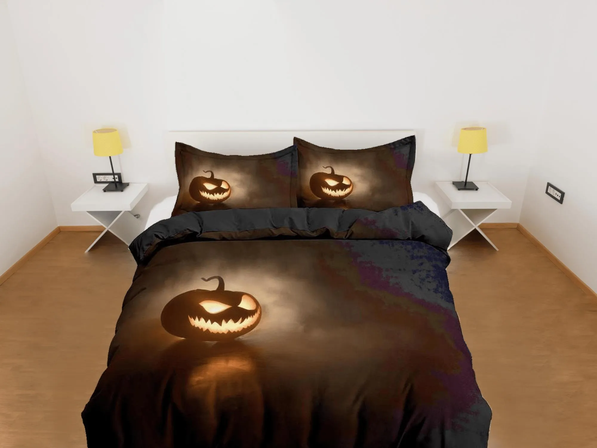 Spooky pumpkin simple halloween bedding & pillowcase, gothic duvet cover, dorm bedding, goth decor toddler bedding, halloween gift