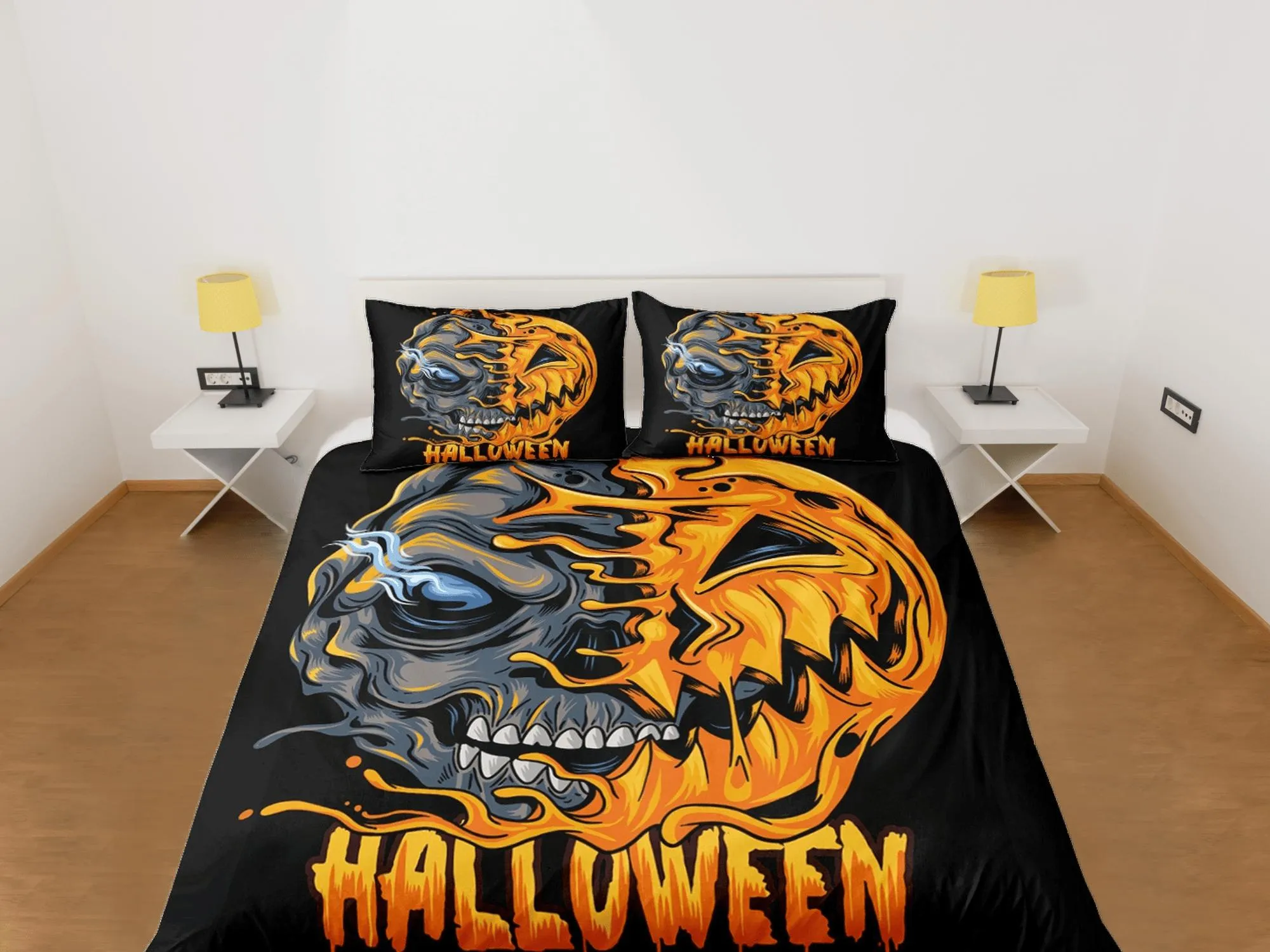 Spooky pumpkin zombie face off halloween bedding & pillowcase, gothic duvet cover, dorm bedding, goth decor toddler bedding, halloween gift