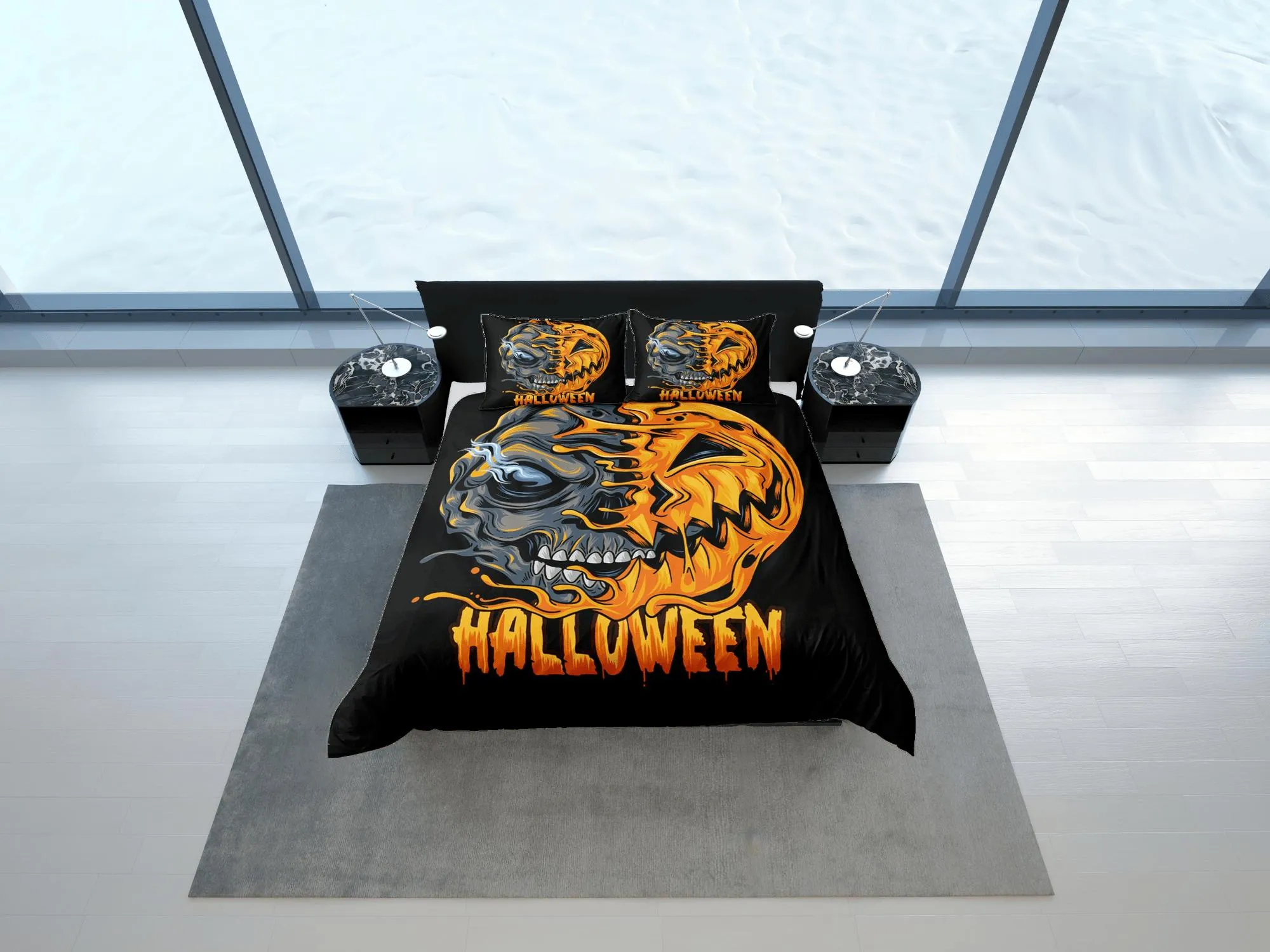 Spooky pumpkin zombie face off halloween bedding & pillowcase, gothic duvet cover, dorm bedding, goth decor toddler bedding, halloween gift