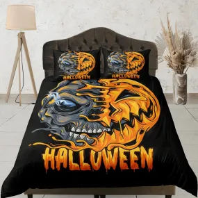 Spooky pumpkin zombie face off halloween bedding & pillowcase, gothic duvet cover, dorm bedding, goth decor toddler bedding, halloween gift