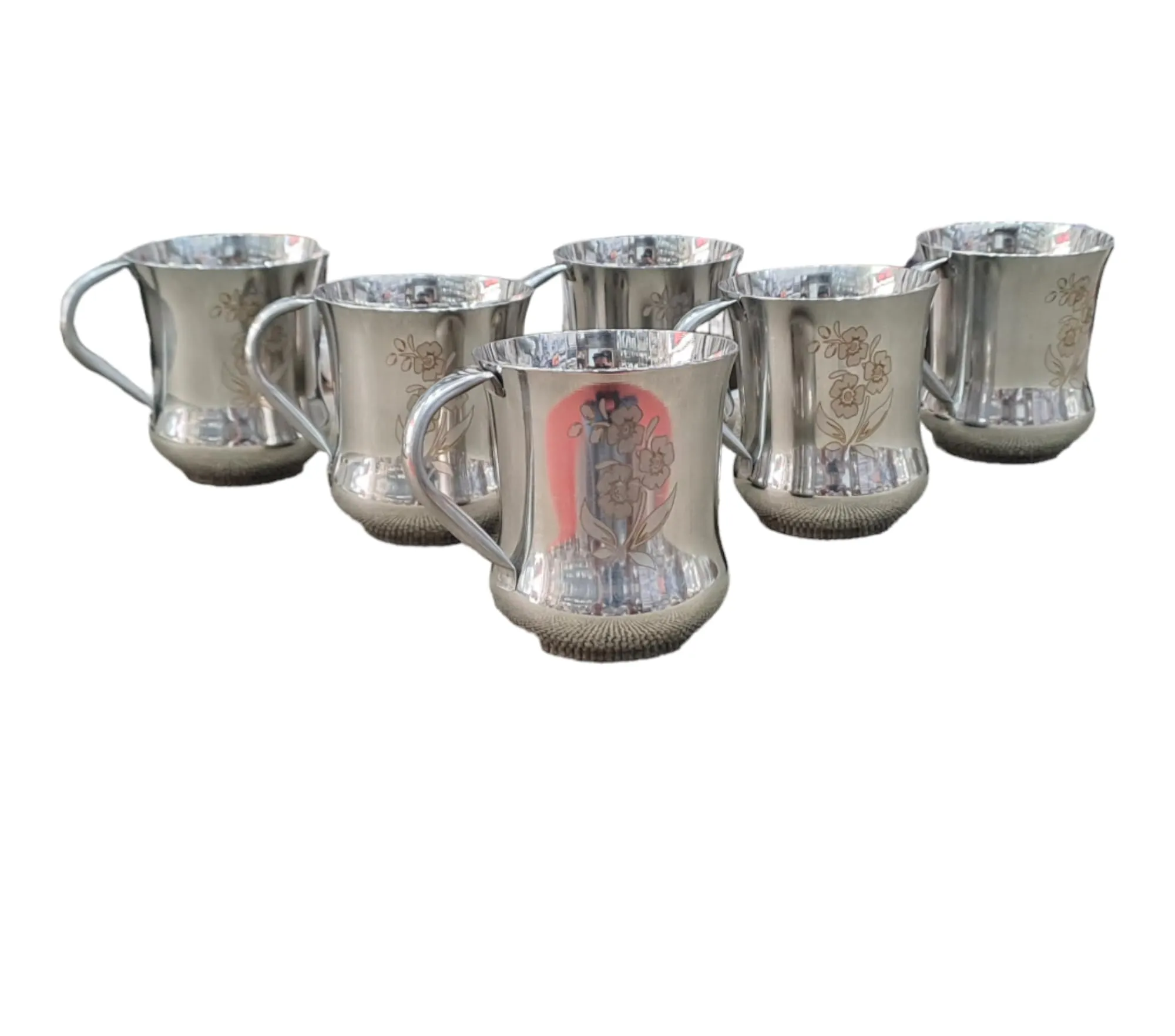 S.R.B.B Stainless Steel Tea/Coffee Cup Set, 200 ml, Set of 6, Silver Design