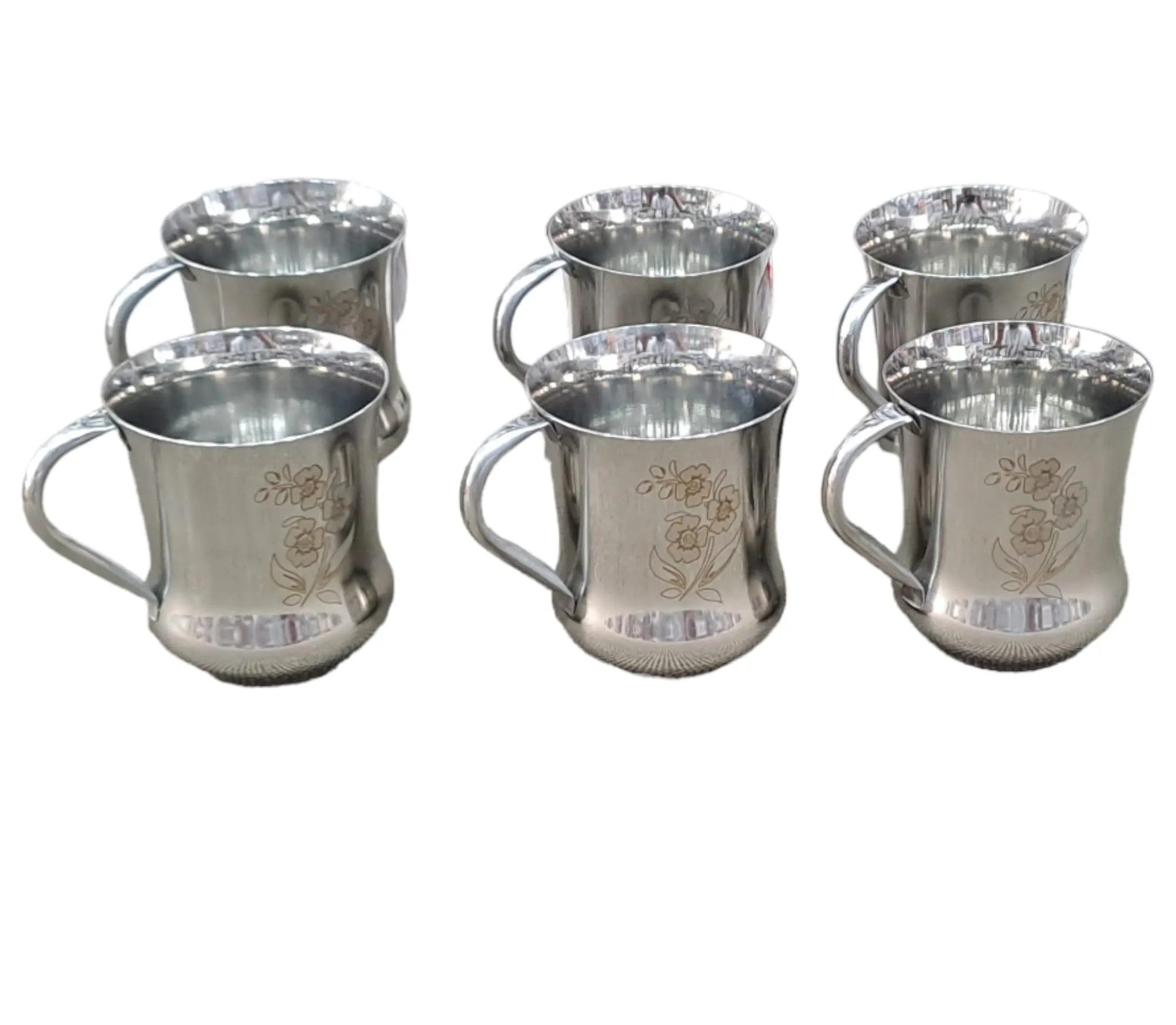 S.R.B.B Stainless Steel Tea/Coffee Cup Set, 200 ml, Set of 6, Silver Design