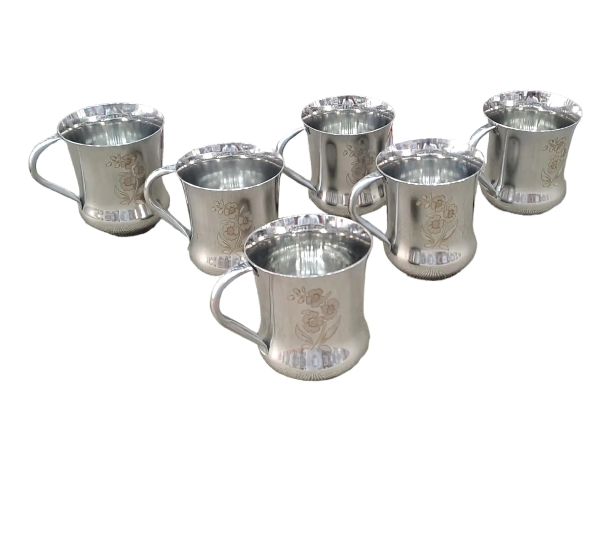 S.R.B.B Stainless Steel Tea/Coffee Cup Set, 200 ml, Set of 6, Silver Design