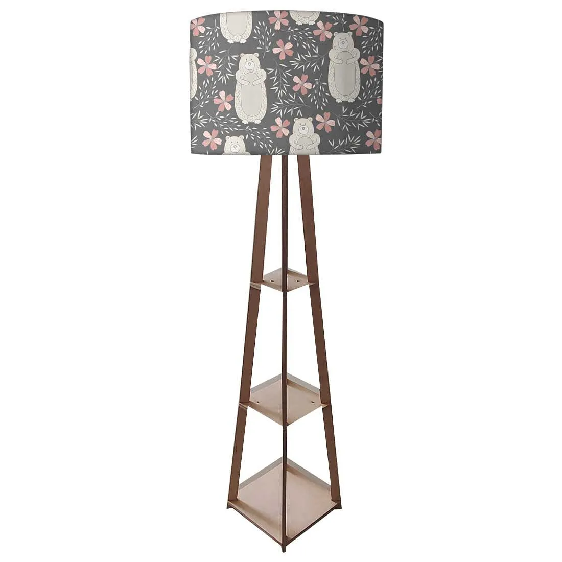 Standing Wooden Tripod Light  -   Bear and Flower