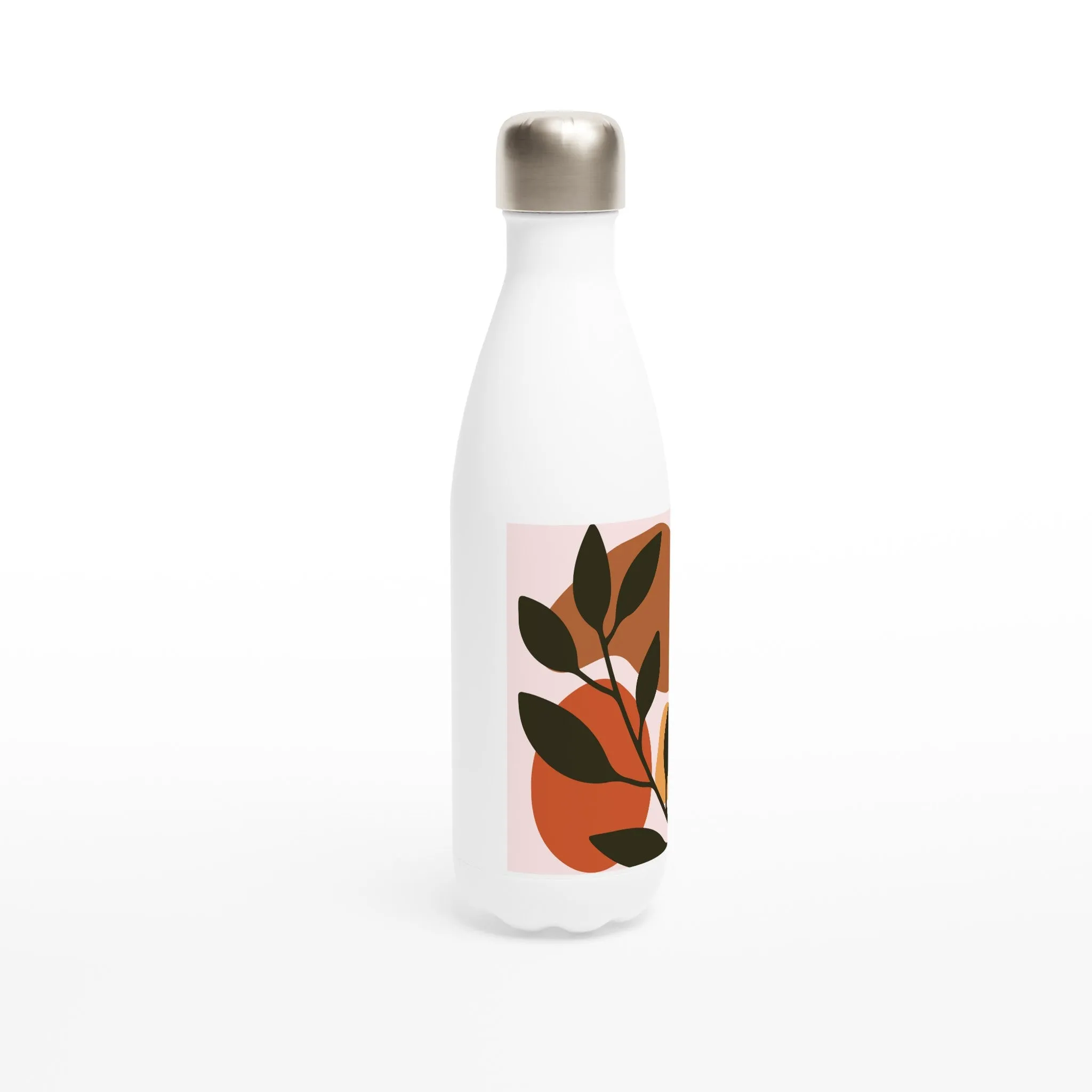 Stylish Plant Aesthetic White 17oz Stainless Steel Water Bottle – Perfect for Nature Lovers