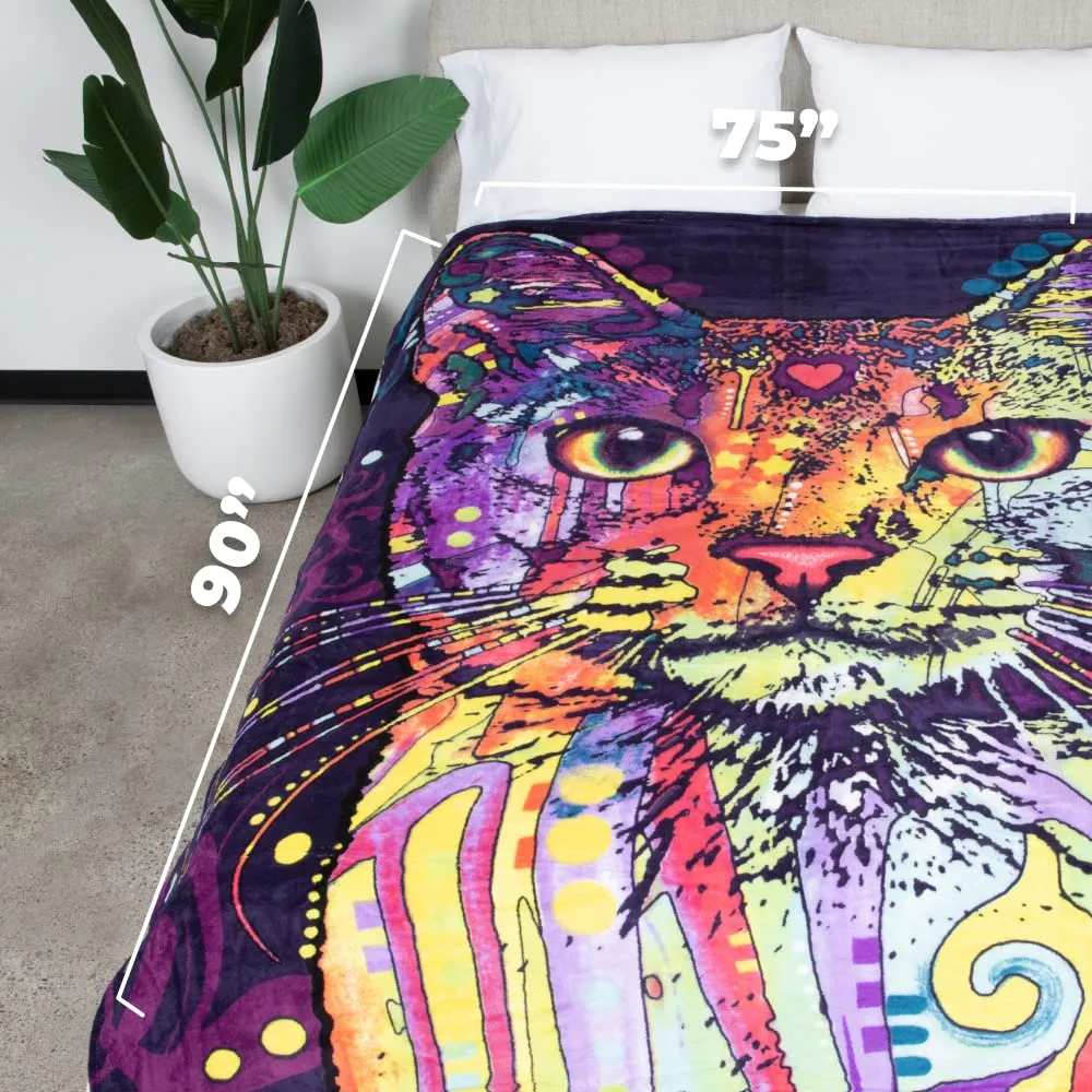 Super Soft Full/Queen Size Plush Fleece Blanket By Dean Russo, 75" X 90" (Confident Cat)