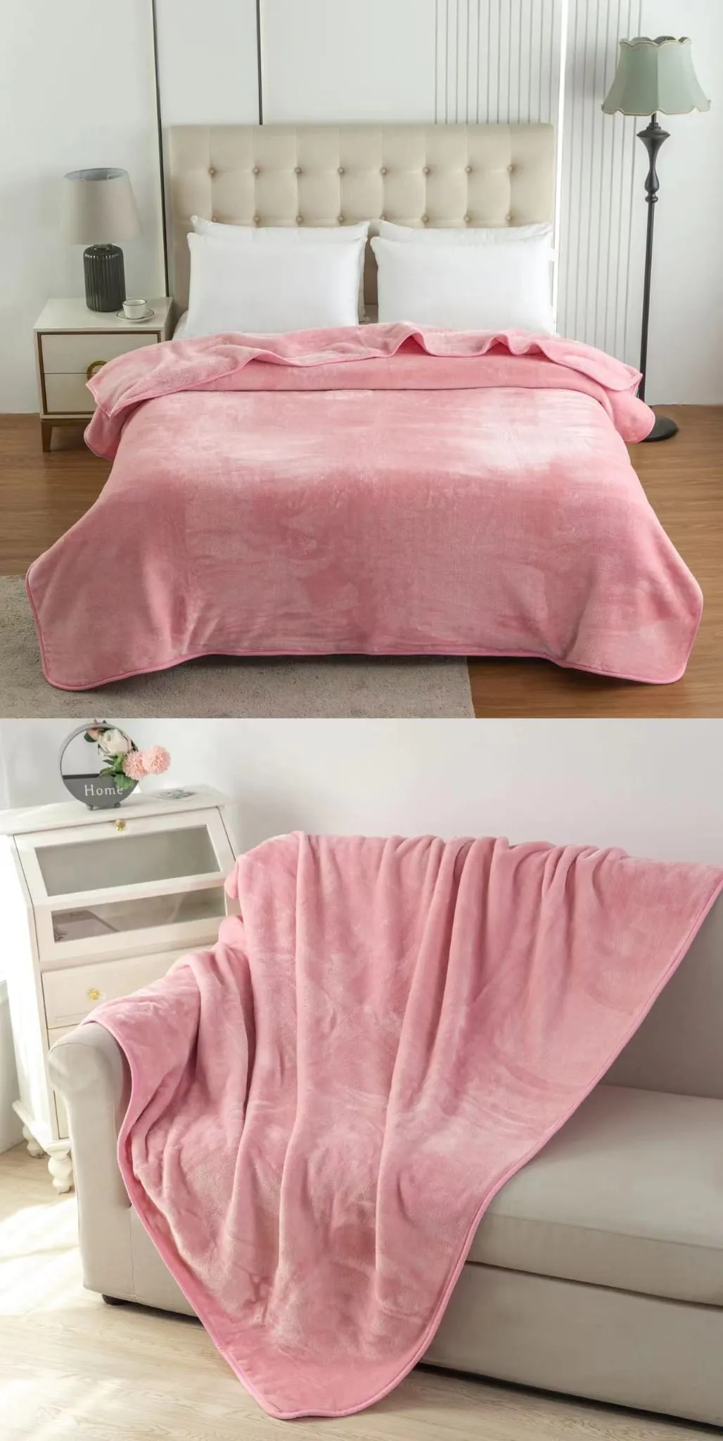 Super Soft Warm Blanket Sofa Bed Throw in Double & King Size BLUSH PINK