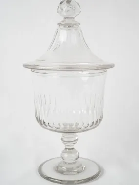 Tall 19th-century French footed candy jar for dragées w/ lid 11"