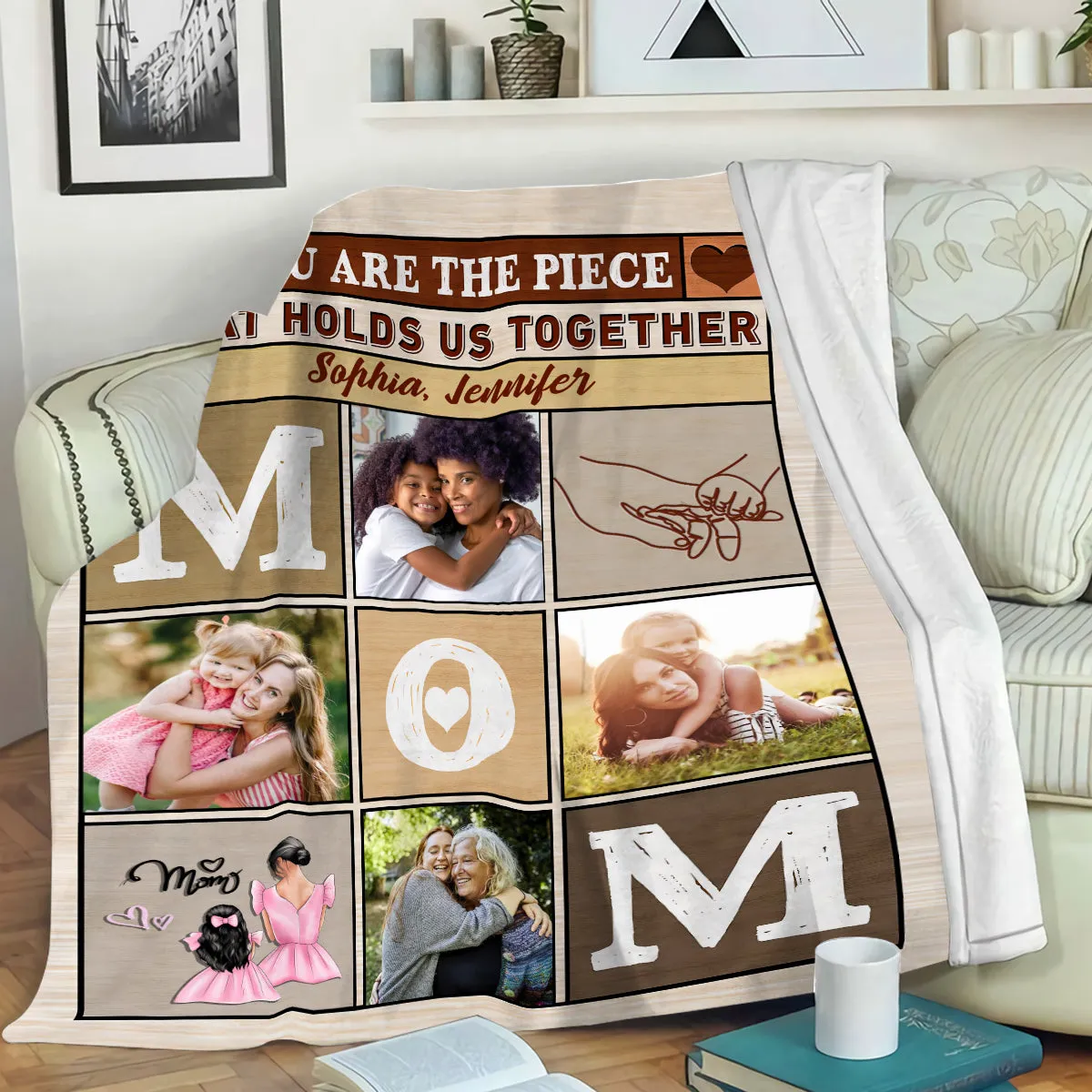 Teesdily | Mom And Daughter Customized Photo Picture Throw Blanket You Are The Piece That Holds Us Together Blanket Mother Day Mom Birthday Gifts