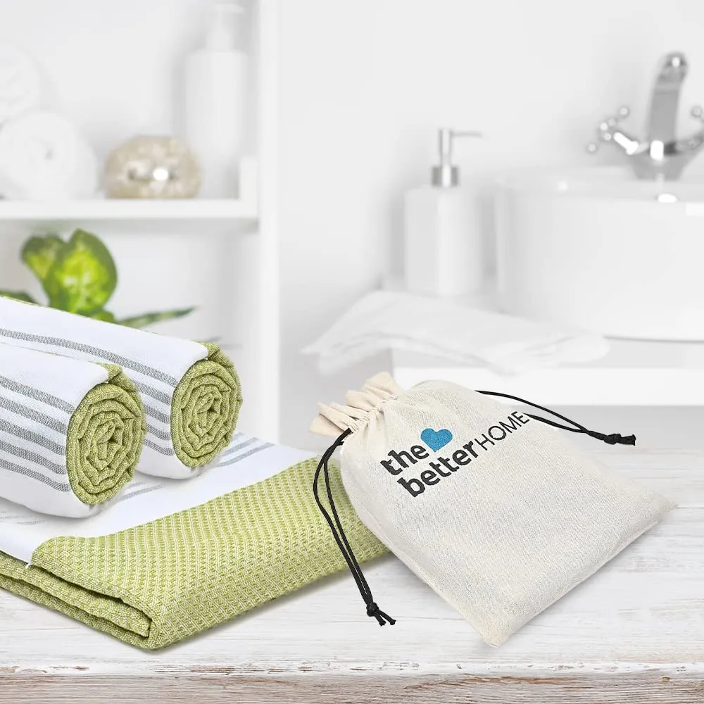 The Better Home 100% Cotton Turkish Bath Towel | Quick Drying Cotton Towel | Light Weight, Soft & Absorbent Turkish Towel (Pack of 3, Green)