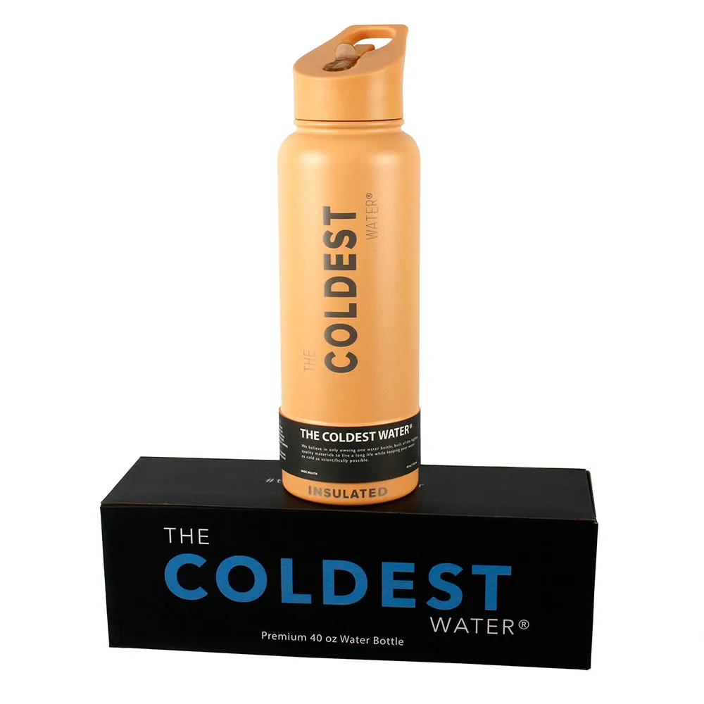 The Coldest Sports Water Bottle 40 oz Straw Lid Stainless Steel Sahara Peach