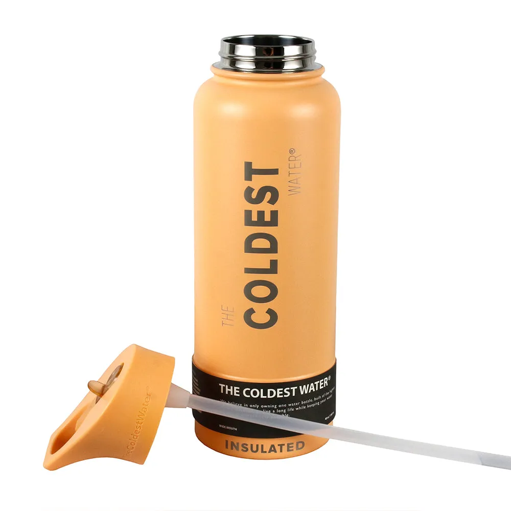 The Coldest Sports Water Bottle 40 oz Straw Lid Stainless Steel Sahara Peach