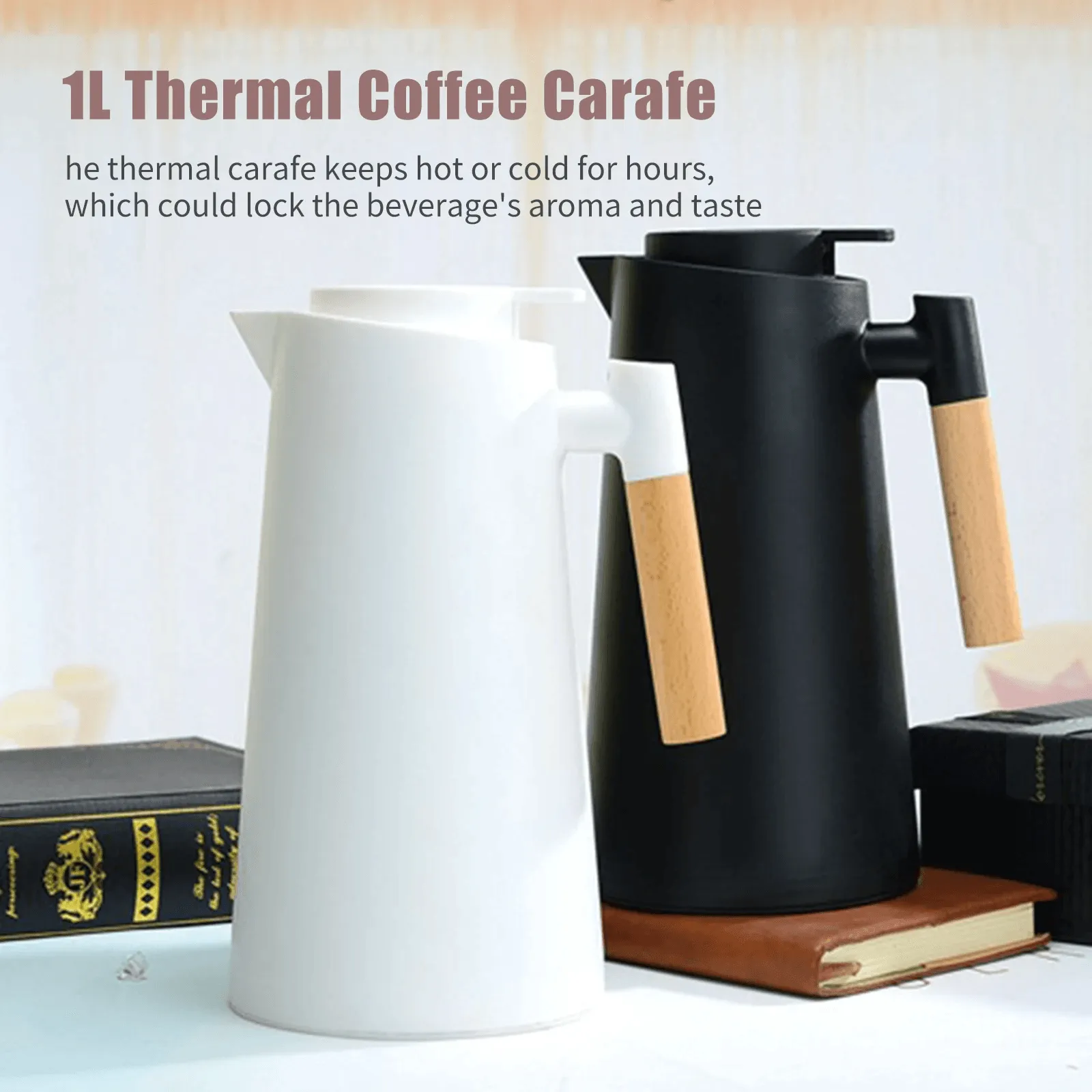 Thermos Insulation Vacuum Flask With Wooden Handle 1 Ltr - 8010