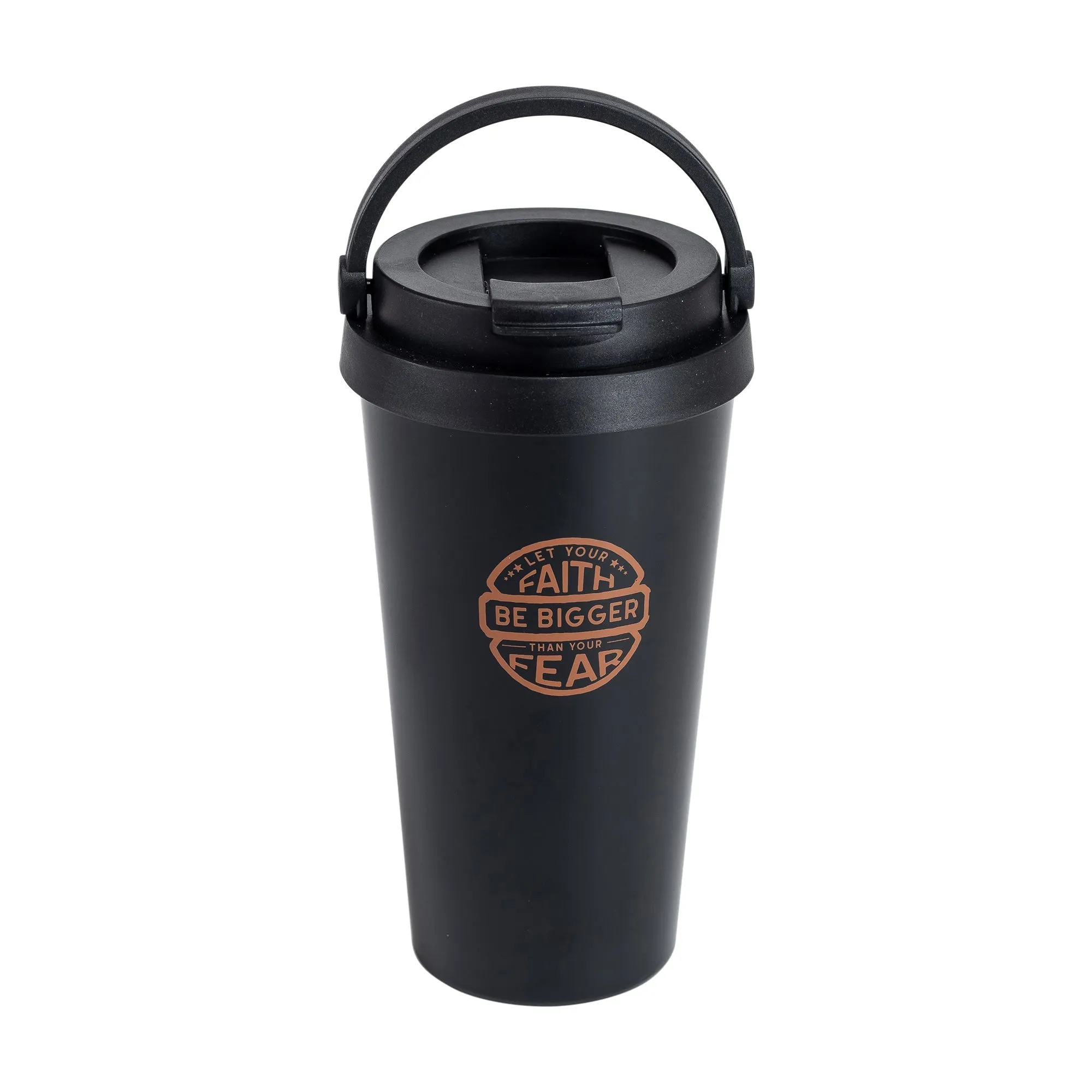 Travel Mug-Faith Bigger Than Fear-Copper Ink/Black Mug