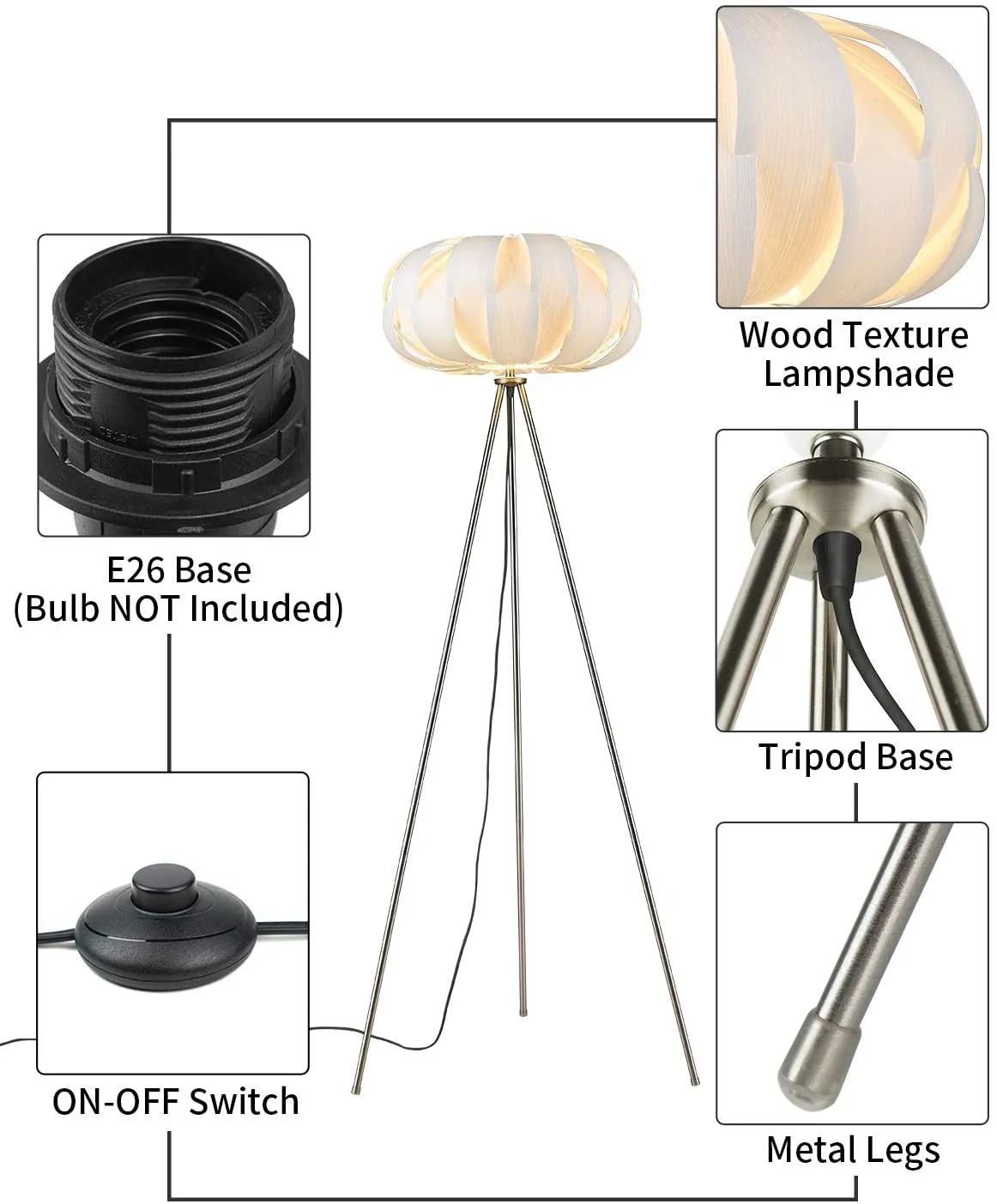 Tripod Floor Lamp - Floor Reading Lamp for Living Room