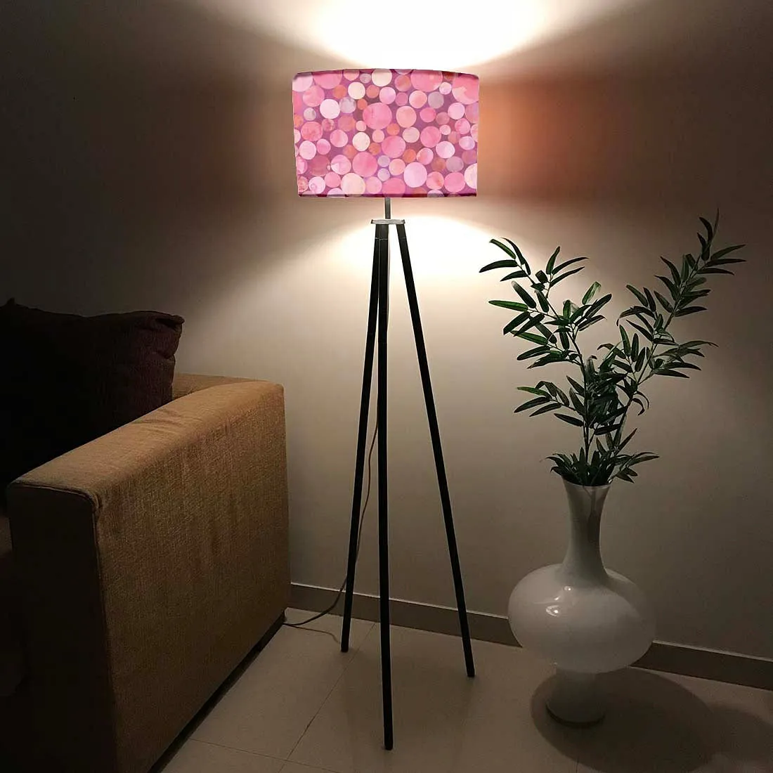 Tripod Floor Lamp Standing Light for Living Rooms -Pink Confetti