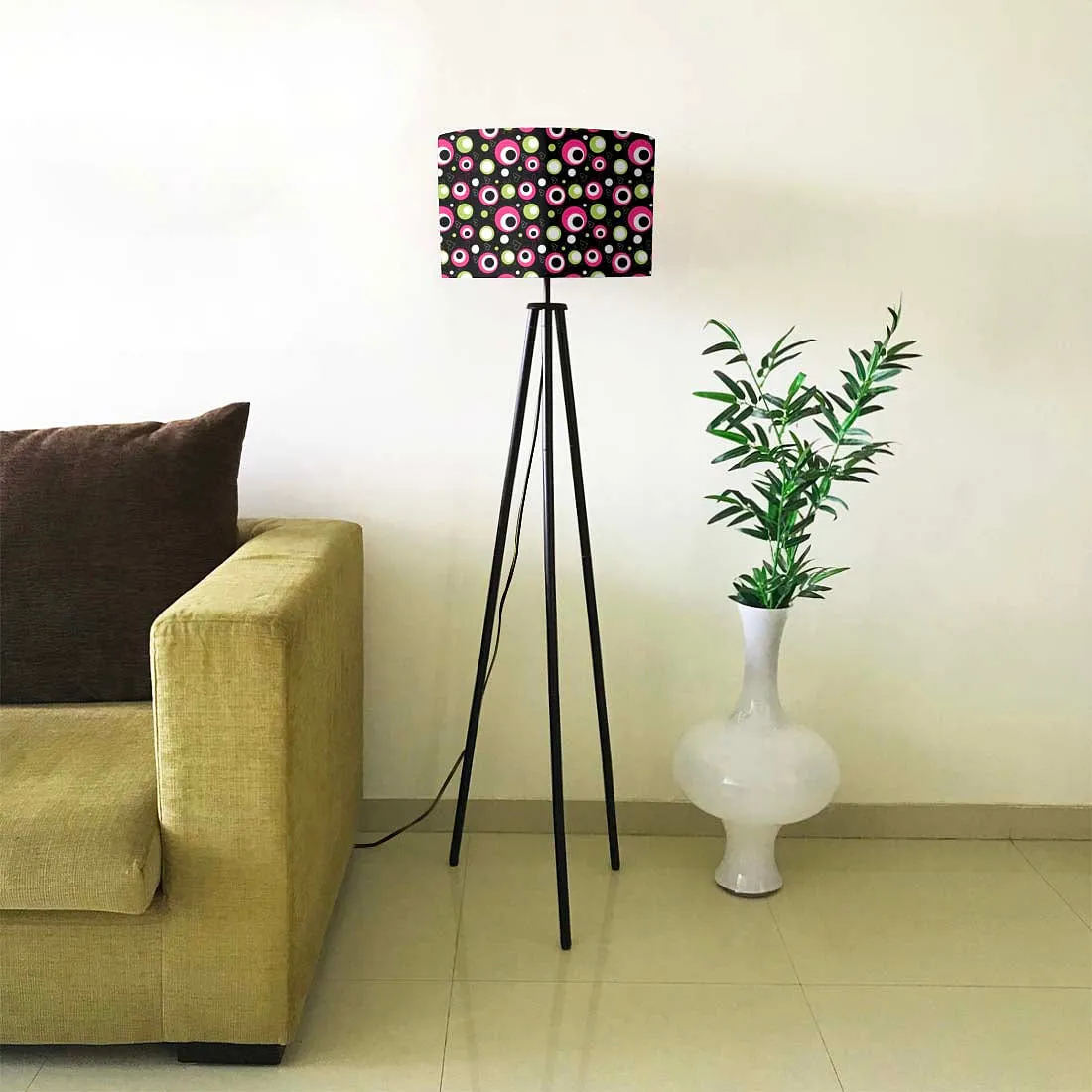 Tripod Floor Lamp Standing Light for Living Rooms -Pink Green Polka