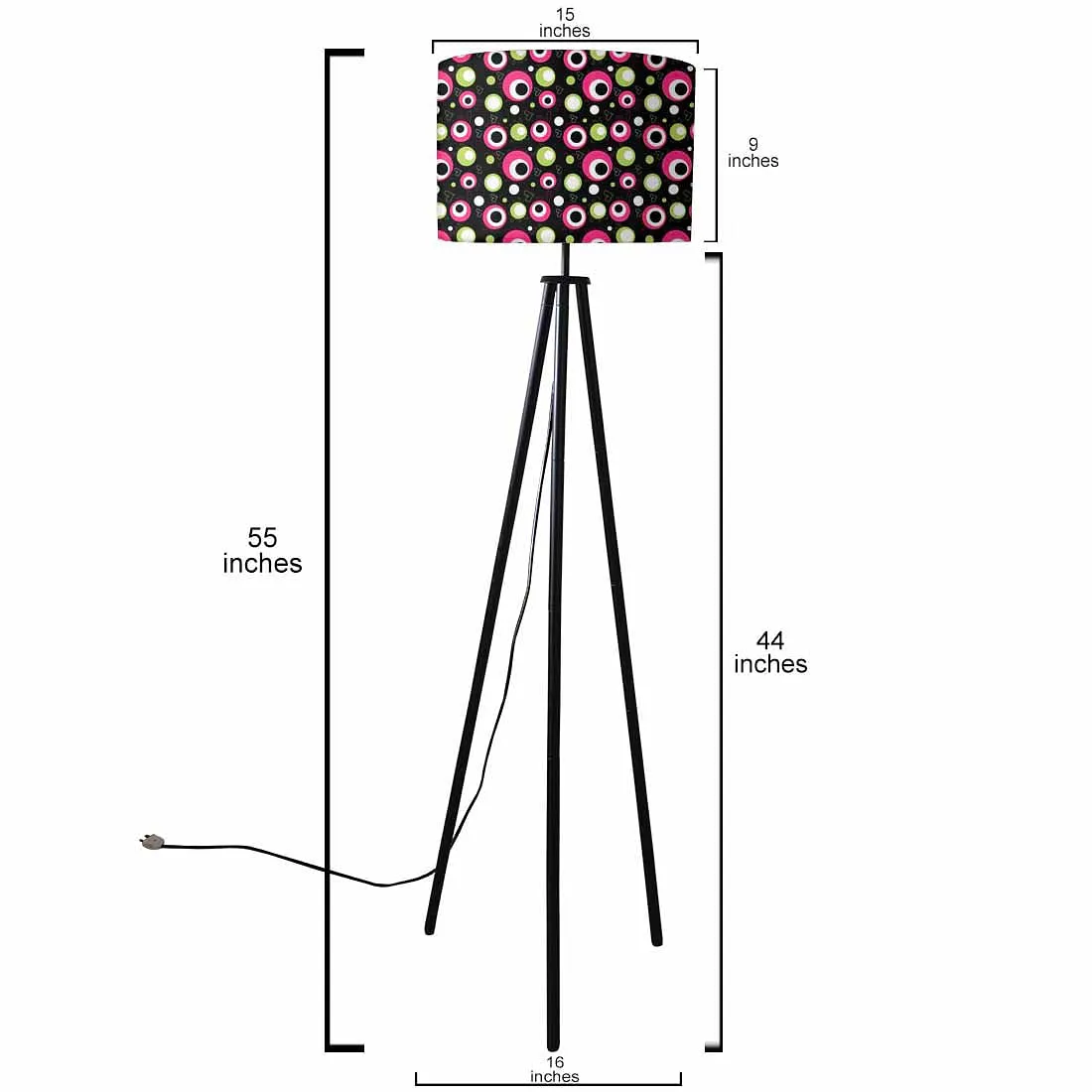 Tripod Floor Lamp Standing Light for Living Rooms -Pink Green Polka