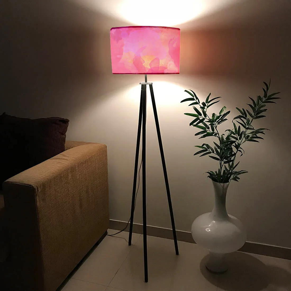 Tripod Floor Lamp Standing Light for Living Rooms -Pink Watercolor