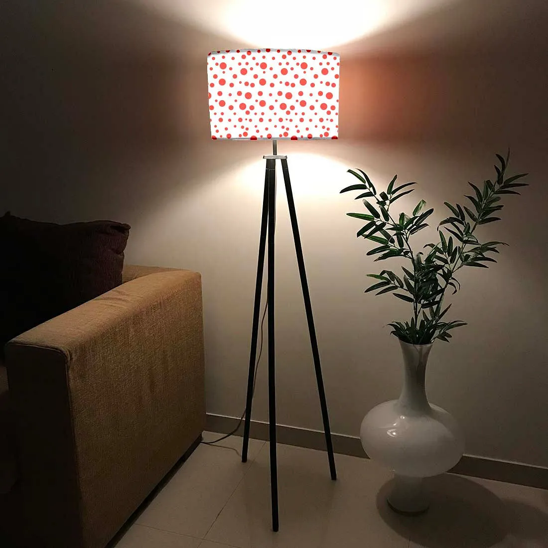 Tripod Floor Lamp Standing Light for Living Rooms -Red Polka Dots