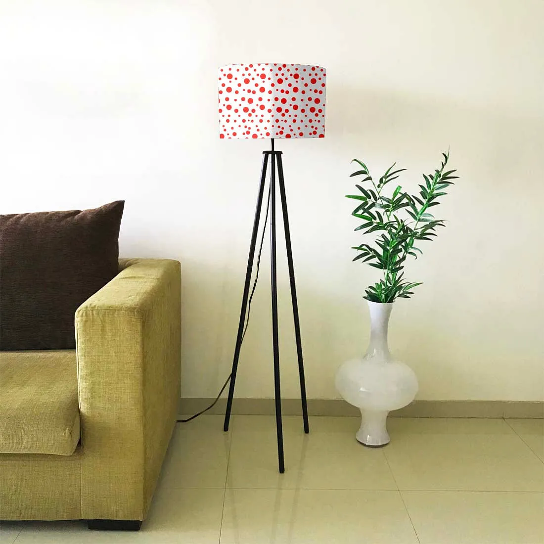 Tripod Floor Lamp Standing Light for Living Rooms -Red Polka Dots