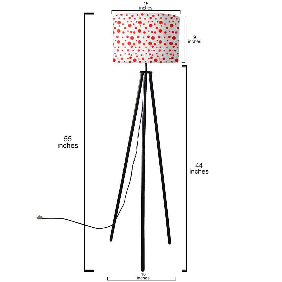 Tripod Floor Lamp Standing Light for Living Rooms -Red Polka Dots