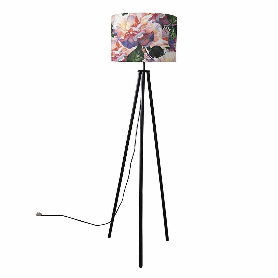 Tripod Standing Floor Lamp -Purple Flowers