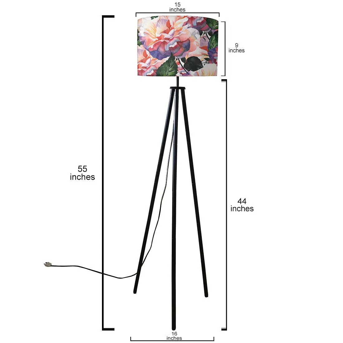 Tripod Standing Floor Lamp -Purple Flowers