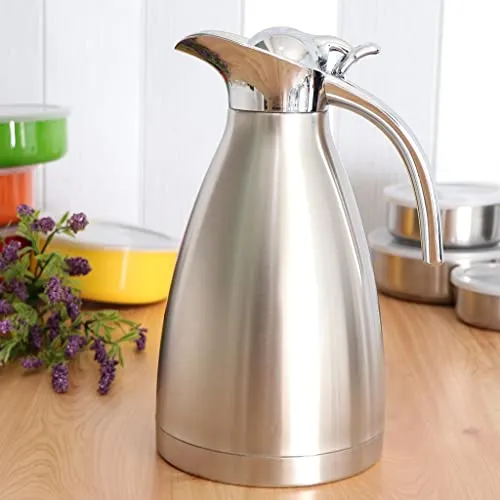 UJEAVETTE® 1.5L Stainless Steel Double Wall Insulated Coffee Carafe Tea Kettle Silver|Drink Container Bottle|Drink Container Insulators|Drink Container for Office|Drink Container for Kids