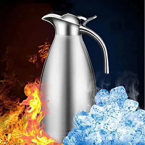 UYKUM Coffee Pot, 2L Vacuum Insulation Double Wall Stainless Steel Coffee Pot Milk Tea Jug Water Carafe Flask Thermal Thermos Bottles (Color : Silver)