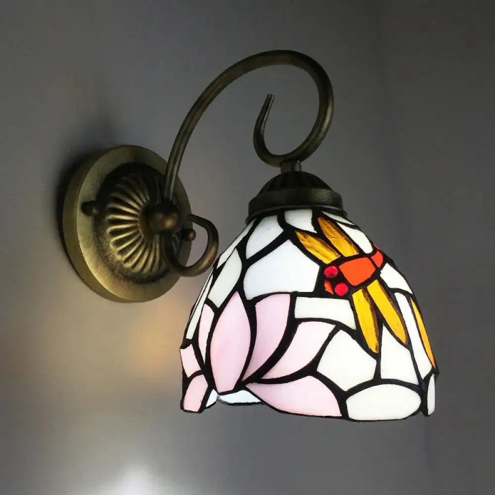 Victorian Dragonfly Stained Glass Wall Sconce with Brass Fixture