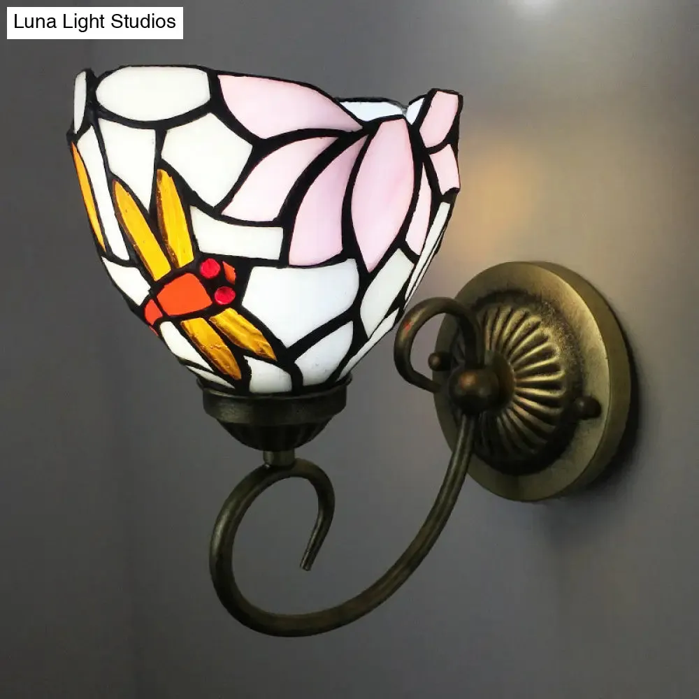 Victorian Dragonfly Stained Glass Wall Sconce with Brass Fixture